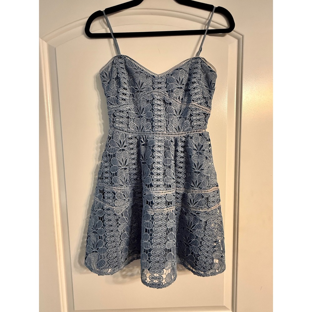 Lovers + Friends Lace Mini Dress XXS Blue Floral Fit and Flare Cottagecore